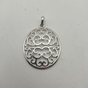 Silver Tone Filigree Scrollwork Round Pendant Charm w/ Bail Openwork Medallion